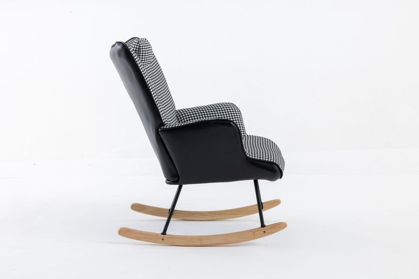 35.5 inch Rocking Chair, Soft Houndstooth Fabric Leather Fabric Rocking Chair for Nursery, Comfy Wingback Glider Rocker with Safe Solid Wood Base for Living Room Bedroom Balcony - 7DAY'S