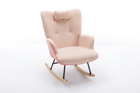 35.5 inch Rocking Chair, Soft Houndstooth Fabric Leather Fabric Rocking Chair for Nursery, Comfy Wingback Glider Rocker with Safe Solid Wood Base for Living Room Bedroom Balcony - 7DAY'S