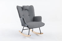 35.5 inch Rocking Chair, Soft Houndstooth Fabric Leather Fabric Rocking Chair for Nursery, Comfy Wingback Glider Rocker with Safe Solid Wood Base for Living Room Bedroom Balcony - 7DAY'S