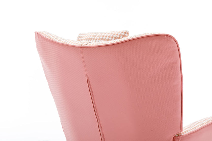 35.5 inch Rocking Chair, Soft Houndstooth Fabric Leather Fabric Rocking Chair for Nursery, Comfy Wingback Glider Rocker with Safe Solid Wood Base for Living Room Bedroom Balcony - 7DAY'S