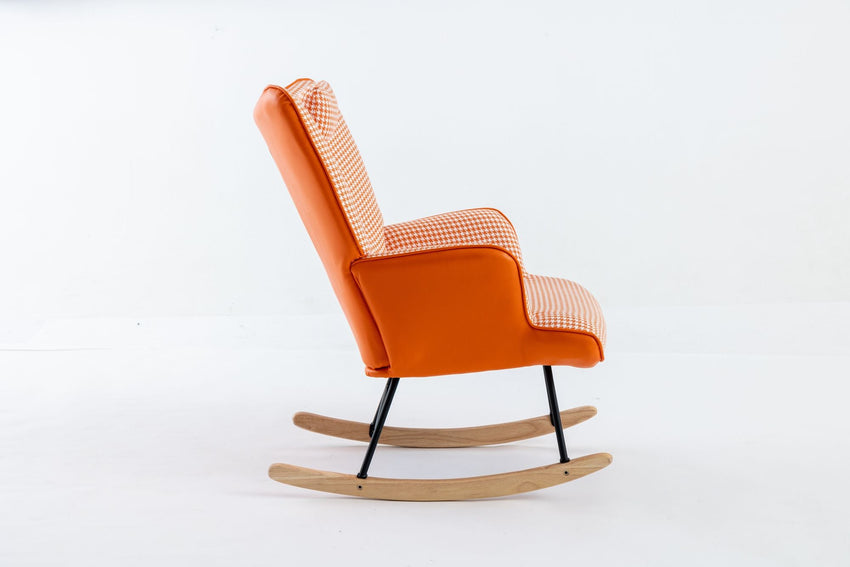 35.5 inch Rocking Chair, Soft Houndstooth Fabric Leather Fabric Rocking Chair for Nursery, Comfy Wingback Glider Rocker with Safe Solid Wood Base for Living Room Bedroom Balcony - 7DAY'S