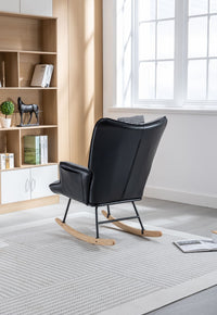 35.5 inch Rocking Chair, Soft Houndstooth Fabric Leather Fabric Rocking Chair for Nursery, Comfy Wingback Glider Rocker with Safe Solid Wood Base for Living Room Bedroom Balcony - 7DAY'S