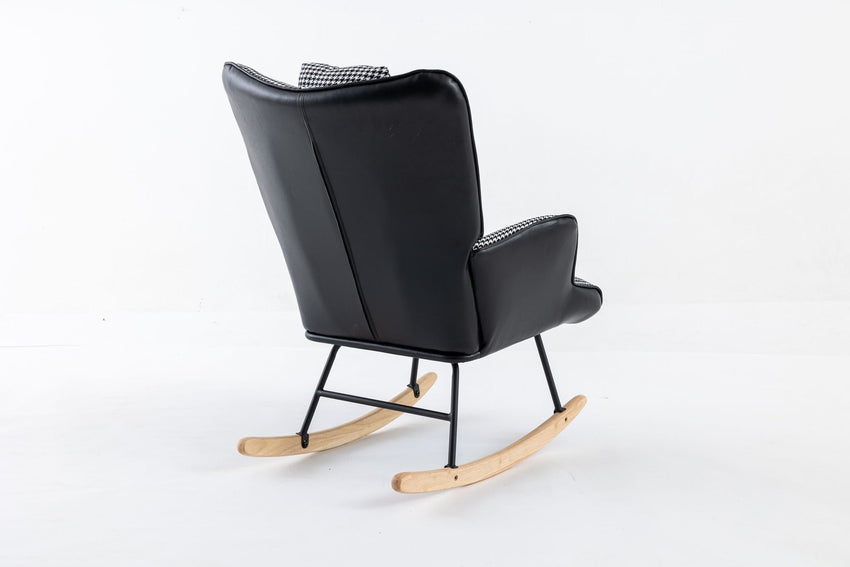 35.5 inch Rocking Chair, Soft Houndstooth Fabric Leather Fabric Rocking Chair for Nursery, Comfy Wingback Glider Rocker with Safe Solid Wood Base for Living Room Bedroom Balcony - 7DAY'S
