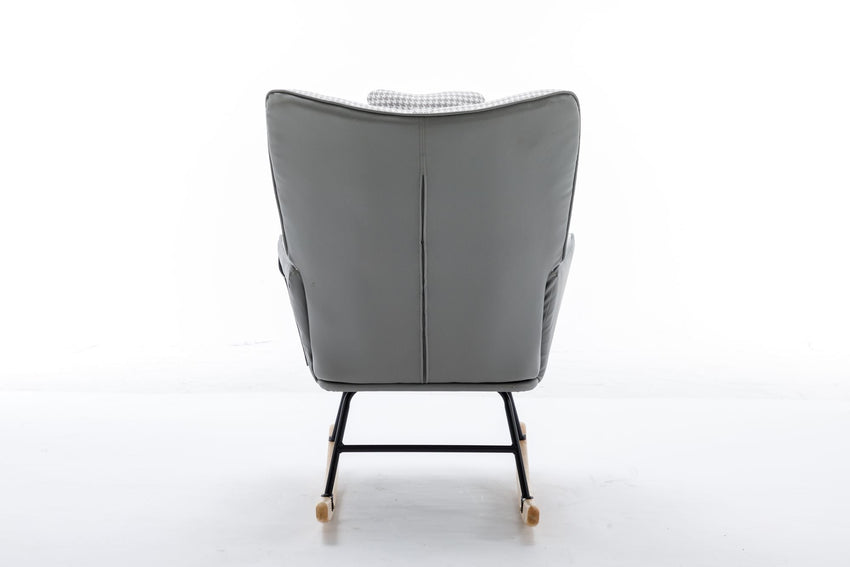 35.5 inch Rocking Chair, Soft Houndstooth Fabric Leather Fabric Rocking Chair for Nursery, Comfy Wingback Glider Rocker with Safe Solid Wood Base for Living Room Bedroom Balcony - 7DAY'S