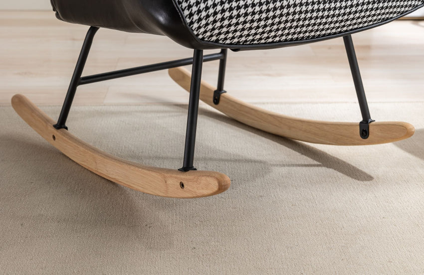 35.5 inch Rocking Chair, Soft Houndstooth Fabric Leather Fabric Rocking Chair for Nursery, Comfy Wingback Glider Rocker with Safe Solid Wood Base for Living Room Bedroom Balcony - 7DAY'S