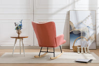 35.5 inch Rocking Chair, Soft Houndstooth Fabric Leather Fabric Rocking Chair for Nursery, Comfy Wingback Glider Rocker with Safe Solid Wood Base for Living Room Bedroom Balcony - 7DAY'S