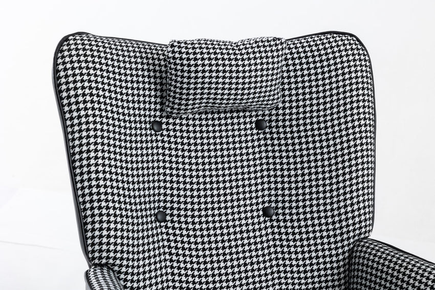 35.5 inch Rocking Chair, Soft Houndstooth Fabric Leather Fabric Rocking Chair for Nursery, Comfy Wingback Glider Rocker with Safe Solid Wood Base for Living Room Bedroom Balcony - 7DAY'S