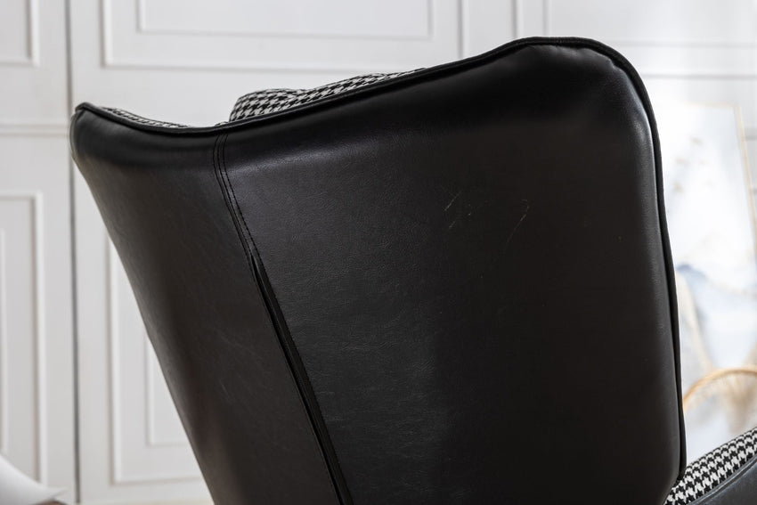 35.5 inch Rocking Chair, Soft Houndstooth Fabric Leather Fabric Rocking Chair for Nursery, Comfy Wingback Glider Rocker with Safe Solid Wood Base for Living Room Bedroom Balcony - 7DAY'S