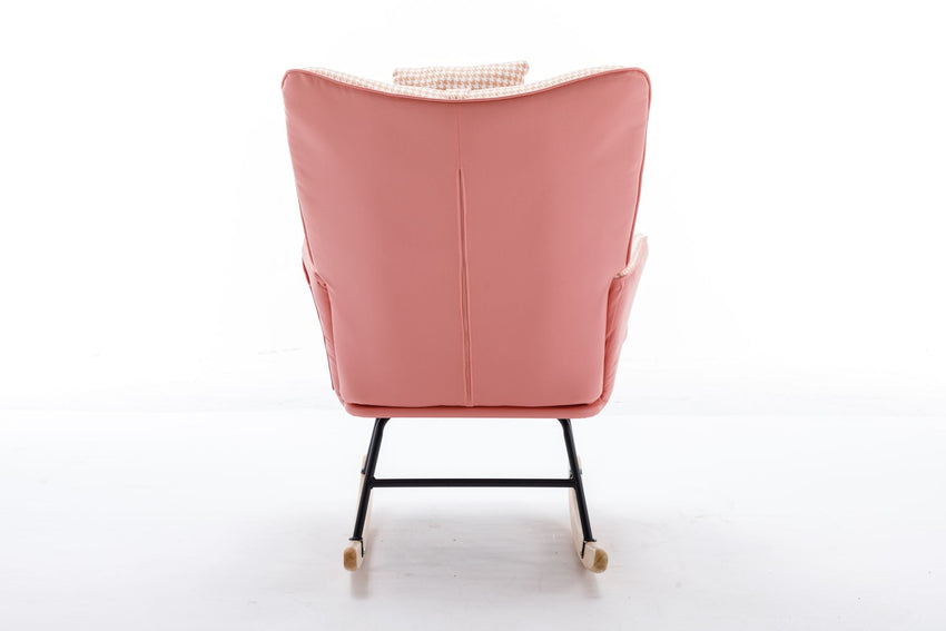 35.5 inch Rocking Chair, Soft Houndstooth Fabric Leather Fabric Rocking Chair for Nursery, Comfy Wingback Glider Rocker with Safe Solid Wood Base for Living Room Bedroom Balcony - 7DAY'S