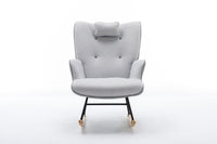 35.5 inch Rocking Chair, Soft Houndstooth Fabric Leather Fabric Rocking Chair for Nursery, Comfy Wingback Glider Rocker with Safe Solid Wood Base for Living Room Bedroom Balcony - 7DAY'S