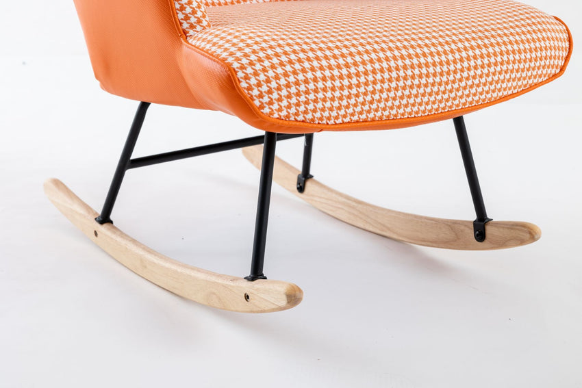 35.5 inch Rocking Chair, Soft Houndstooth Fabric Leather Fabric Rocking Chair for Nursery, Comfy Wingback Glider Rocker with Safe Solid Wood Base for Living Room Bedroom Balcony - 7DAY'S