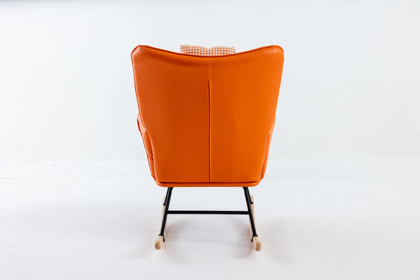 35.5 inch Rocking Chair, Soft Houndstooth Fabric Leather Fabric Rocking Chair for Nursery, Comfy Wingback Glider Rocker with Safe Solid Wood Base for Living Room Bedroom Balcony - 7DAY'S