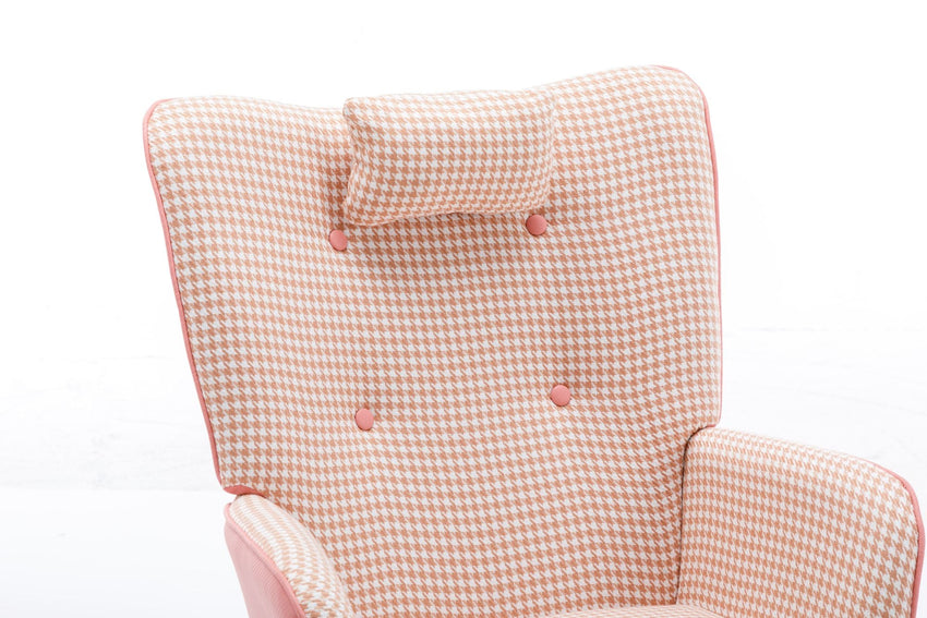 35.5 inch Rocking Chair, Soft Houndstooth Fabric Leather Fabric Rocking Chair for Nursery, Comfy Wingback Glider Rocker with Safe Solid Wood Base for Living Room Bedroom Balcony - 7DAY'S