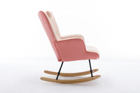 35.5 inch Rocking Chair, Soft Houndstooth Fabric Leather Fabric Rocking Chair for Nursery, Comfy Wingback Glider Rocker with Safe Solid Wood Base for Living Room Bedroom Balcony - 7DAY'S