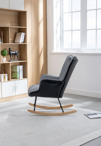 35.5 inch Rocking Chair, Soft Houndstooth Fabric Leather Fabric Rocking Chair for Nursery, Comfy Wingback Glider Rocker with Safe Solid Wood Base for Living Room Bedroom Balcony - 7DAY'S