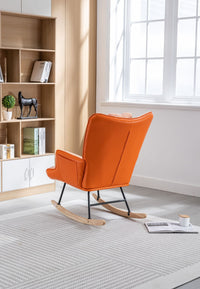 35.5 inch Rocking Chair, Soft Houndstooth Fabric Leather Fabric Rocking Chair for Nursery, Comfy Wingback Glider Rocker with Safe Solid Wood Base for Living Room Bedroom Balcony - 7DAY'S