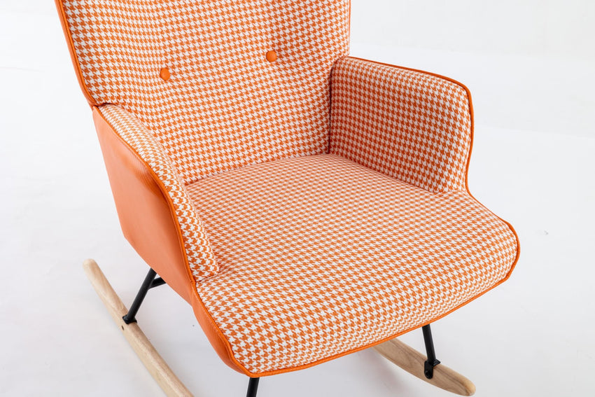 35.5 inch Rocking Chair, Soft Houndstooth Fabric Leather Fabric Rocking Chair for Nursery, Comfy Wingback Glider Rocker with Safe Solid Wood Base for Living Room Bedroom Balcony - 7DAY'S