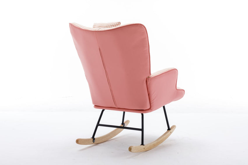 35.5 inch Rocking Chair, Soft Houndstooth Fabric Leather Fabric Rocking Chair for Nursery, Comfy Wingback Glider Rocker with Safe Solid Wood Base for Living Room Bedroom Balcony - 7DAY'S