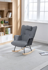 35.5 inch Rocking Chair, Soft Houndstooth Fabric Leather Fabric Rocking Chair for Nursery, Comfy Wingback Glider Rocker with Safe Solid Wood Base for Living Room Bedroom Balcony - 7DAY'S