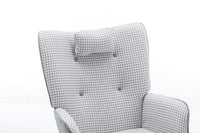 35.5 inch Rocking Chair, Soft Houndstooth Fabric Leather Fabric Rocking Chair for Nursery, Comfy Wingback Glider Rocker with Safe Solid Wood Base for Living Room Bedroom Balcony - 7DAY'S