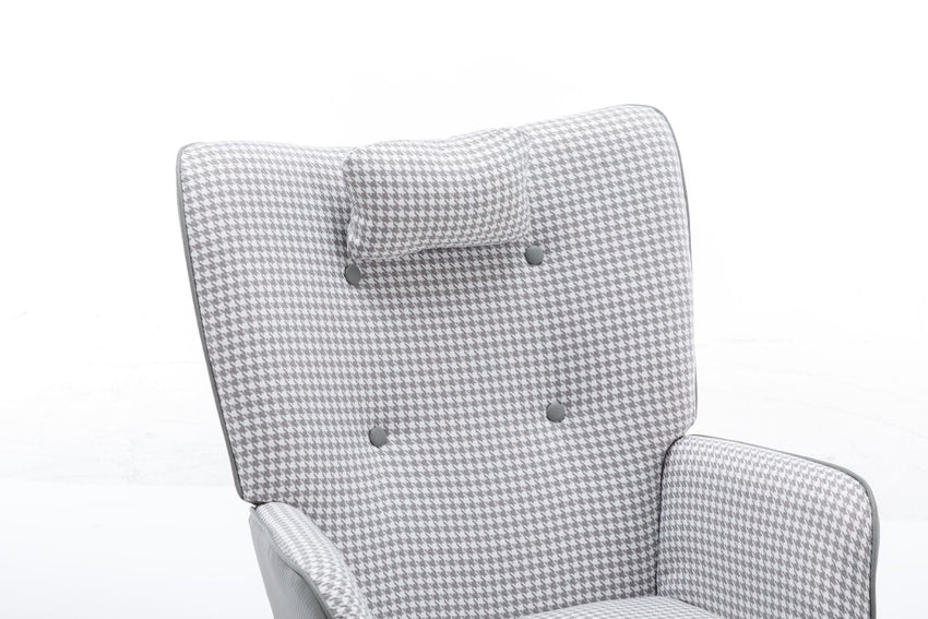 35.5 inch Rocking Chair, Soft Houndstooth Fabric Leather Fabric Rocking Chair for Nursery, Comfy Wingback Glider Rocker with Safe Solid Wood Base for Living Room Bedroom Balcony - 7DAY'S