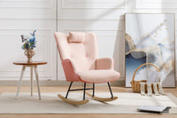 35.5 inch Rocking Chair, Soft Houndstooth Fabric Leather Fabric Rocking Chair for Nursery, Comfy Wingback Glider Rocker with Safe Solid Wood Base for Living Room Bedroom Balcony - 7DAY'S