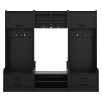 4 - in - 1 Detachable Hall Tree with Storage and 7 Hooks, Multiple Functions Hallway Coat Rack with Storage Drawers and Cabinet, Black Shoe Bench for Entryway Hallway - 7DAY'S