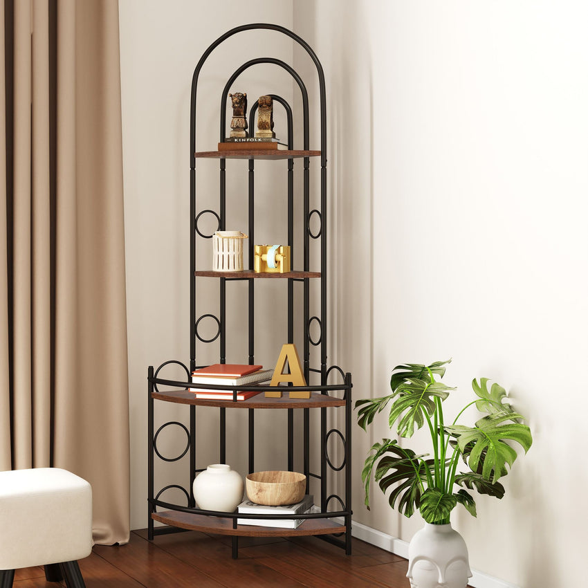4 - Tier Corner Bookshelf, Modern Style, Plant Stand with Metal Frame - 7DAY'S