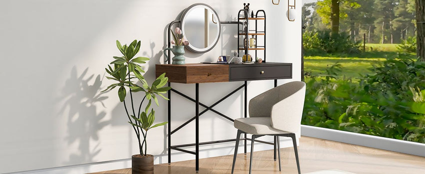 40 inch Makeup Vanity Desk with 3 - Mode Lighted Mirror & Wireless Charging Station,Vanity Table with Drawer & 3 Open Shelves for Ample Storage Space,Dressing Table for Bedroom - 7DAY'S