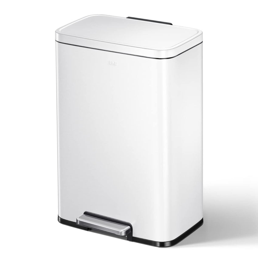 EKO Madison Matte White 50 Liter/13.2 Gallon Step Trash Can with Inner Liner - Fingerprint Resistant Finish