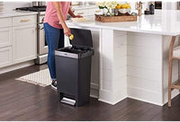 Rubbermaid Premier Series III Step-On Trash Can for Home and Kitchen, with Stainless Steel Rim, 12.4 Gallon, Charcoal, for Home/Kitchen/Garage/Apartment/Office