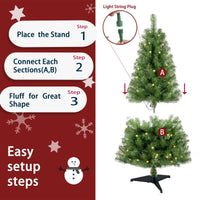 4ft Artificial Christmas Tree Prelit with Stand,100 Warm White LED Lights,Realistic 241 Branch Tips PVC Green Norwood Spruce Tree Easy Assembly for Indoor,Home - 7DAY'S