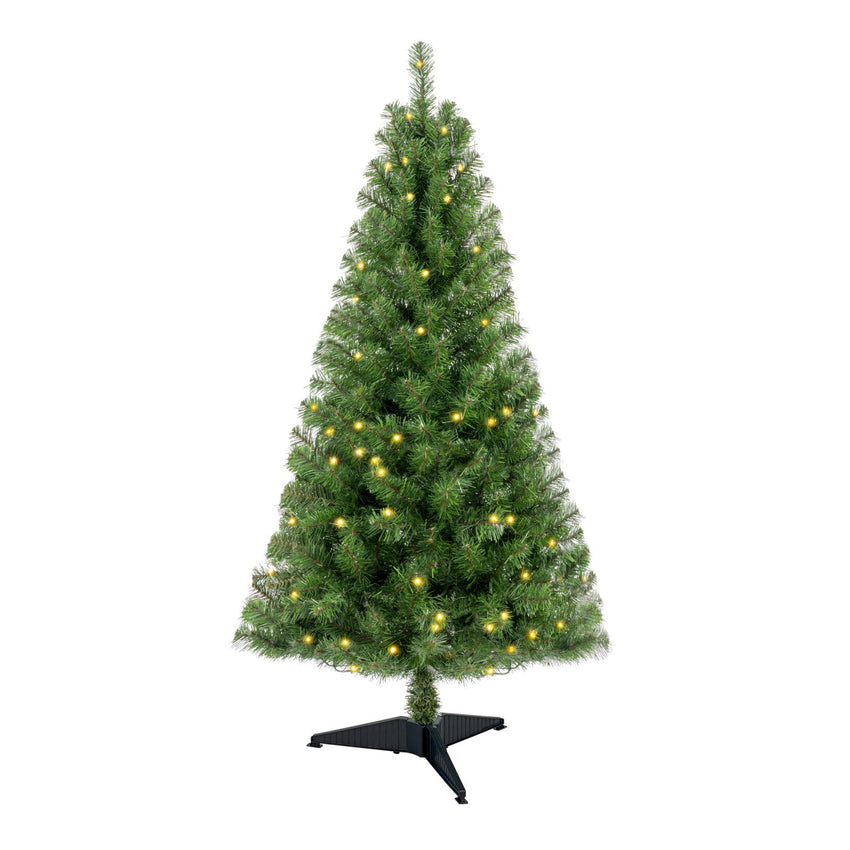 4ft Artificial Christmas Tree Prelit with Stand,100 Warm White LED Lights,Realistic 241 Branch Tips PVC Green Norwood Spruce Tree Easy Assembly for Indoor,Home - 7DAY'S