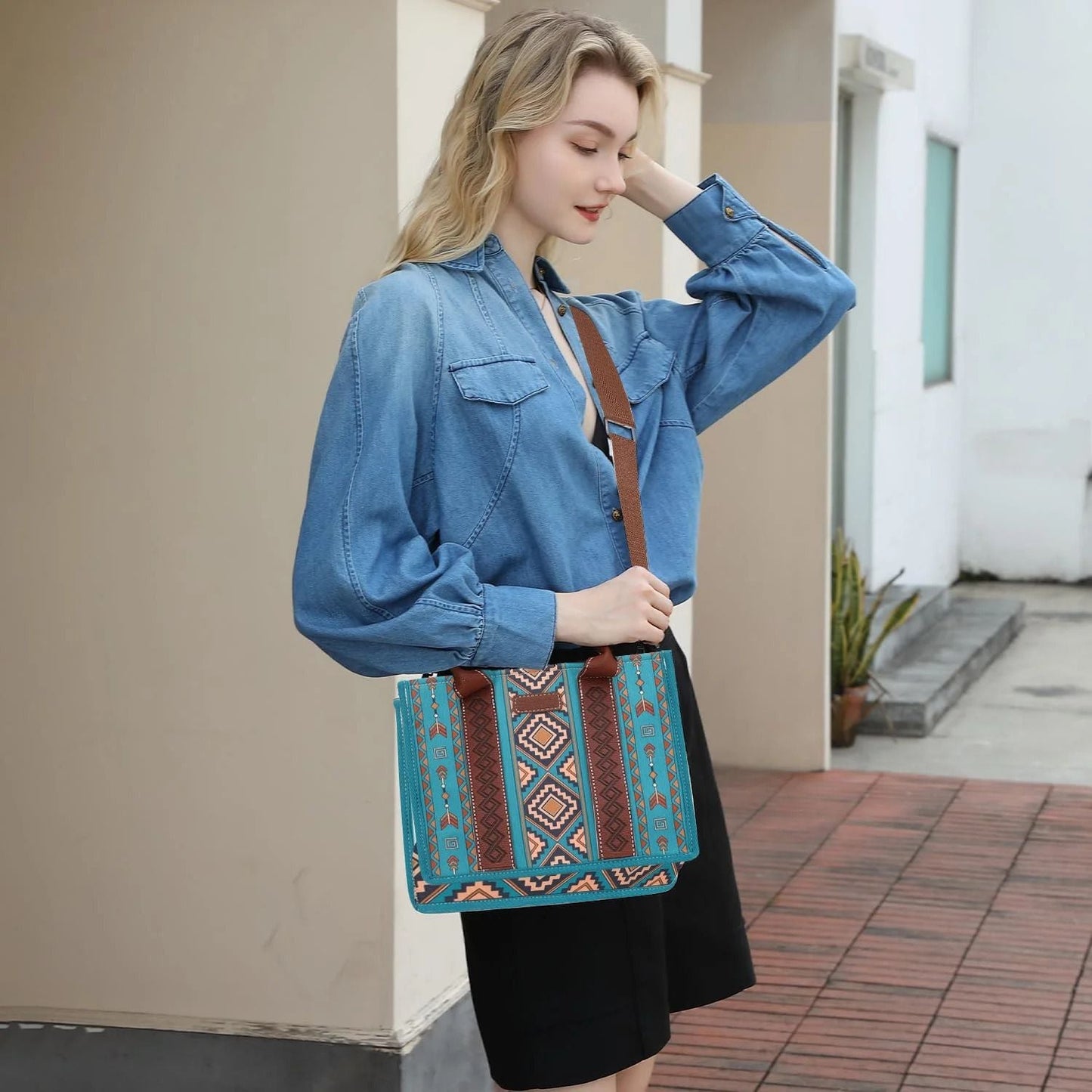 4Pcs women's purse Tote, retro work satchel lightweight, Boho chic tote everyday green - 7DAY'S