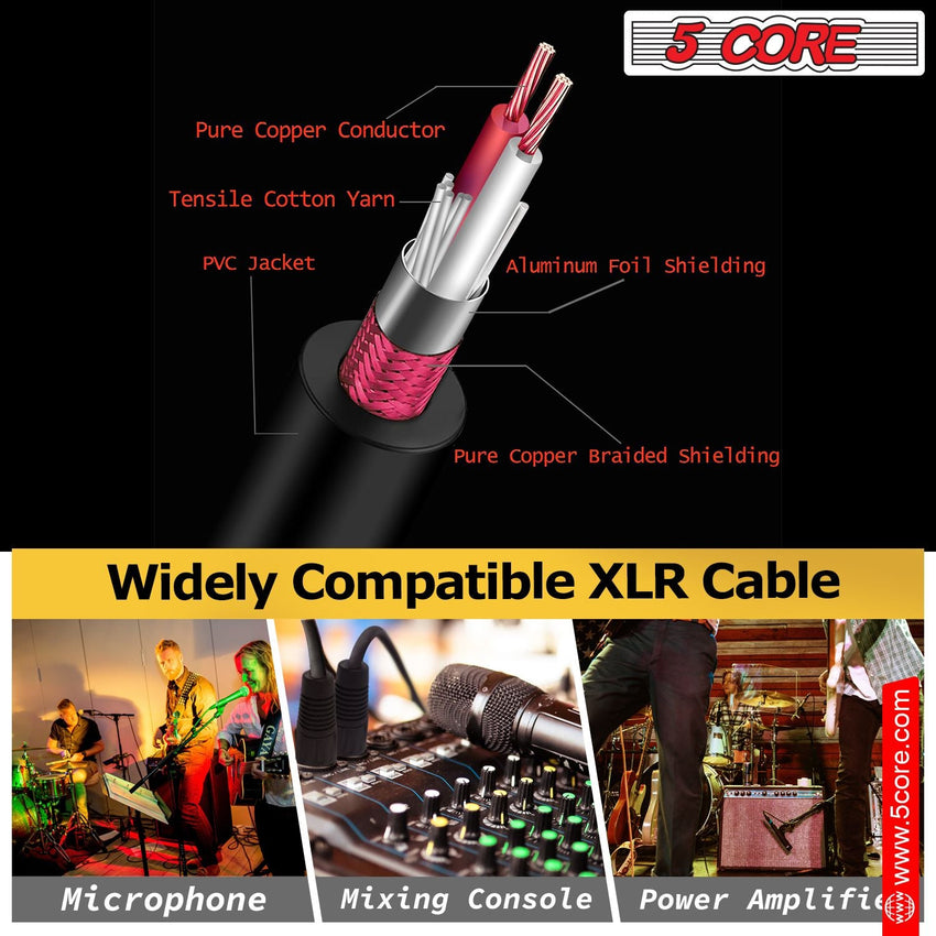 5 Core 10 Pieces Female XLR to 1/4 Inch (6.35mm) TS Mono Jack Microphone Cable, Unbalanced 3 Pin XLR Female to Quarter inch TS Plug Mic Cord for Dynamic Microphone - Mic Cord 10PCS - 7DAY'S