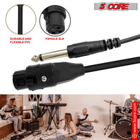 5 Core 10 Pieces Female XLR to 1/4 Inch (6.35mm) TS Mono Jack Microphone Cable, Unbalanced 3 Pin XLR Female to Quarter inch TS Plug Mic Cord for Dynamic Microphone - Mic Cord 10PCS - 7DAY'S