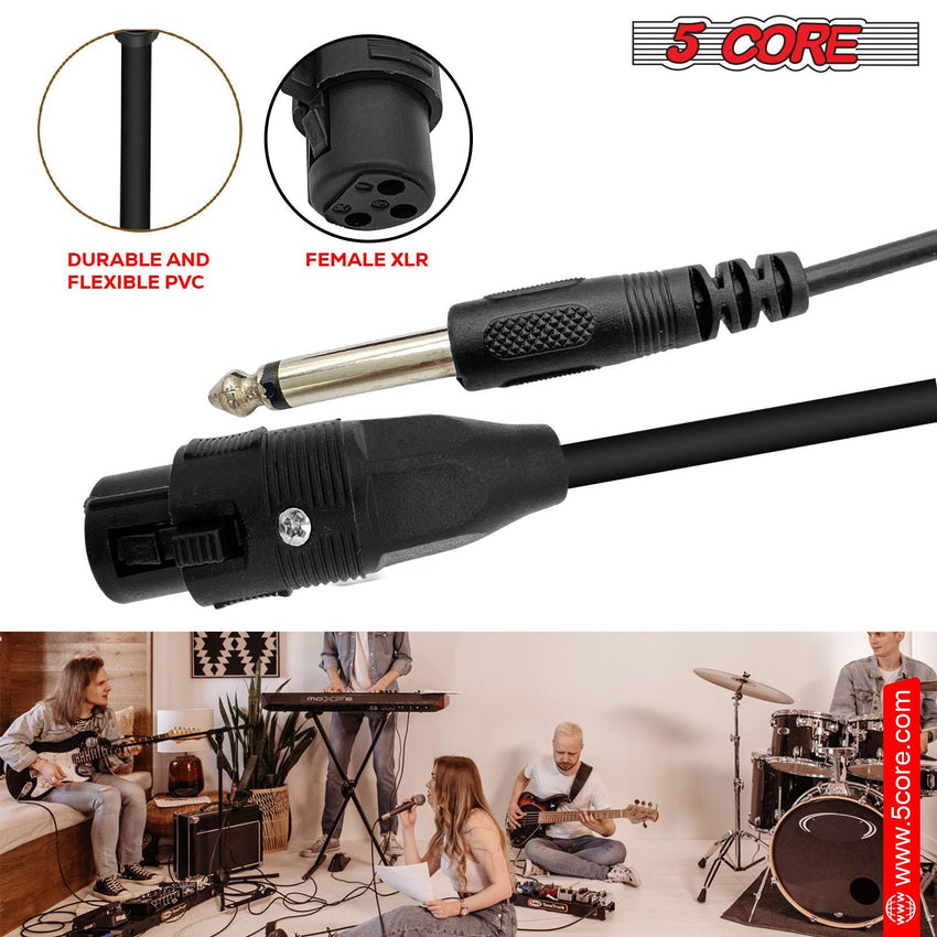 5 Core 10 Pieces Female XLR to 1/4 Inch (6.35mm) TS Mono Jack Microphone Cable, Unbalanced 3 Pin XLR Female to Quarter inch TS Plug Mic Cord for Dynamic Microphone - Mic Cord 10PCS - 7DAY'S