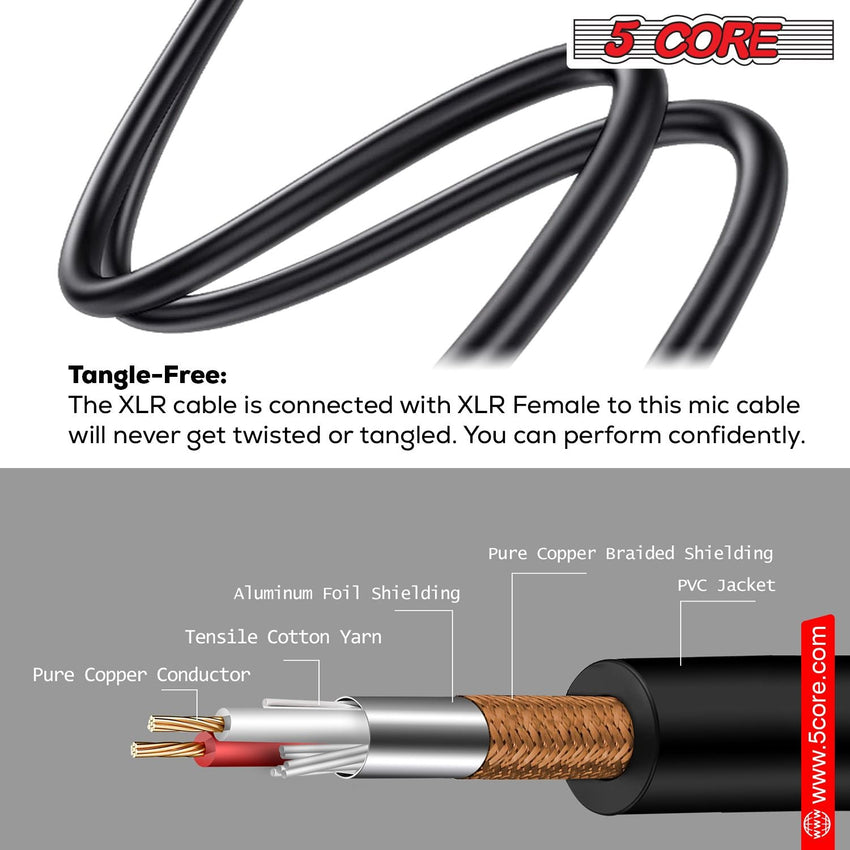 5 Core 10 Pieces Female XLR to 1/4 Inch (6.35mm) TS Mono Jack Microphone Cable, Unbalanced 3 Pin XLR Female to Quarter inch TS Plug Mic Cord for Dynamic Microphone - Mic Cord 10PCS - 7DAY'S