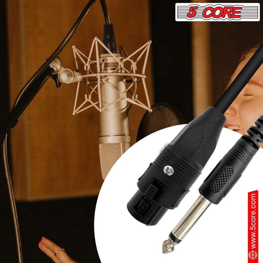 5 Core 10 Pieces Female XLR to 1/4 Inch (6.35mm) TS Mono Jack Microphone Cable, Unbalanced 3 Pin XLR Female to Quarter inch TS Plug Mic Cord for Dynamic Microphone - Mic Cord 10PCS - 7DAY'S