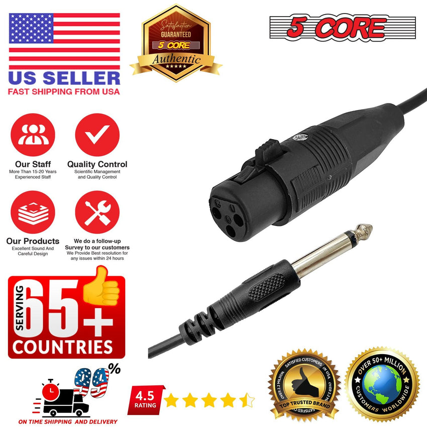 5 Core 10 Pieces Female XLR to 1/4 Inch (6.35mm) TS Mono Jack Microphone Cable, Unbalanced 3 Pin XLR Female to Quarter inch TS Plug Mic Cord for Dynamic Microphone - Mic Cord 10PCS - 7DAY'S