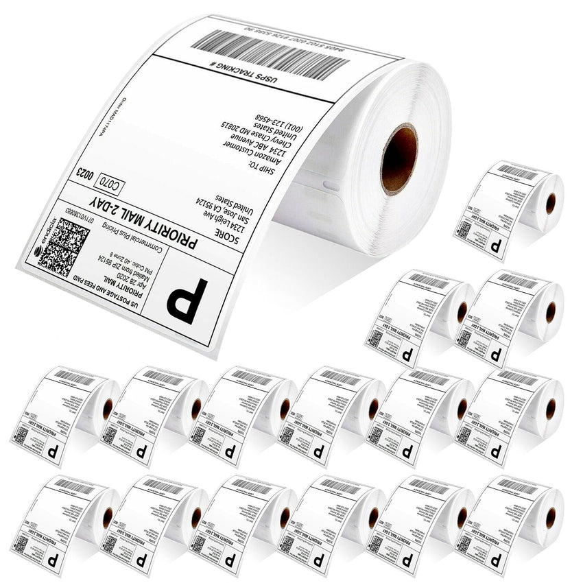 5 Core 4"x6" Direct Thermal Shipping Label 16Pk 4x6 Roll Direct 250/paper Sticker/Perforated White Mailing Labels, Commercial Grade, Premium Adhesive, Works w Most Thermal Printers - DTL 16PK - 7DAY'S