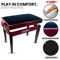 5 Core Adjustable Piano Bench Thick 3.25" Solid Wood Keyboard Stool Heavy Duty Musician Chair - 7DAY'S