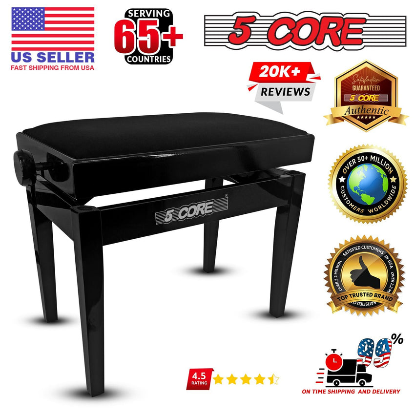 5 Core Adjustable Piano Bench Thick 3.25" Solid Wood Keyboard Stool Heavy Duty Musician Chair - 7DAY'S