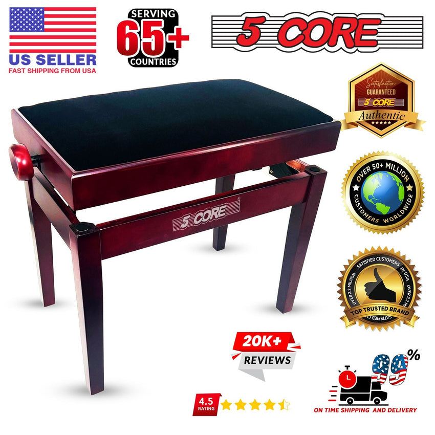 5 Core Adjustable Piano Bench Thick 3.25" Solid Wood Keyboard Stool Heavy Duty Musician Chair - 7DAY'S