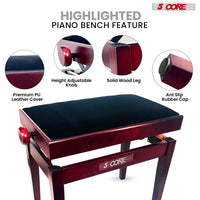 5 Core Adjustable Piano Bench Thick 3.25" Solid Wood Keyboard Stool Heavy Duty Musician Chair - 7DAY'S