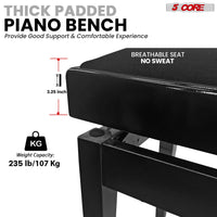 5 Core Adjustable Piano Bench Thick 3.25" Solid Wood Keyboard Stool Heavy Duty Musician Chair - 7DAY'S