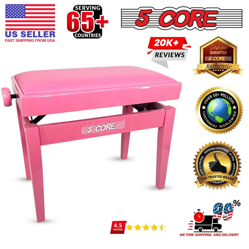 5 Core Adjustable Piano Bench Thick 3.25" Solid Wood Keyboard Stool Heavy Duty Musician Chair - 7DAY'S