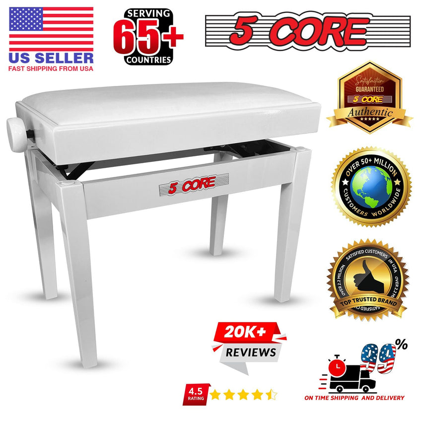 5 Core Adjustable Piano Bench Thick 3.25" Solid Wood Keyboard Stool Heavy Duty Musician Chair - 7DAY'S