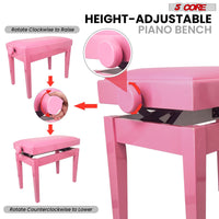 5 Core Adjustable Piano Bench Thick 3.25" Solid Wood Keyboard Stool Heavy Duty Musician Chair - 7DAY'S