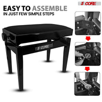 5 Core Adjustable Piano Bench Thick 3.25" Solid Wood Keyboard Stool Heavy Duty Musician Chair - 7DAY'S